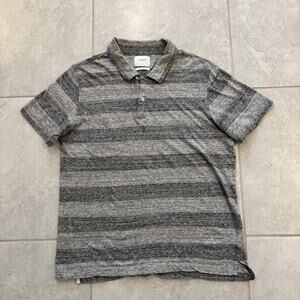 Billy Reid Polo Shirt Mens Large Gray Striped Cotton Short Sleeve Pocket Shirt